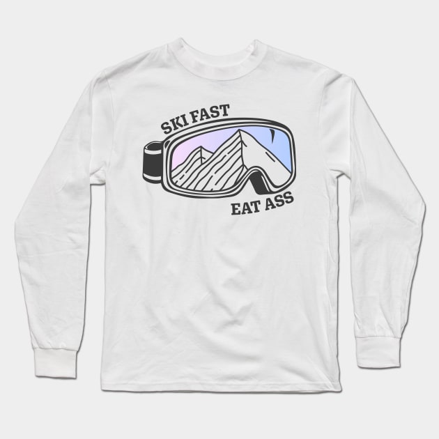 Sunset Mountain Ski Goggles | Ski Fast Eat Ass Long Sleeve T-Shirt by KlehmInTime